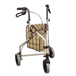 Rollator 3-Wheeled w/Pouch Loop Brakes - Tan Plaid / 199